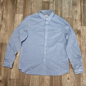 Lacoste Button Shirt Long Sleeve Plaid Light Blue Size Large Men's